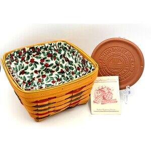 Longaberger Woven Traditions, Bread Basket, Holly Berry Liner, Bread Brick 1997